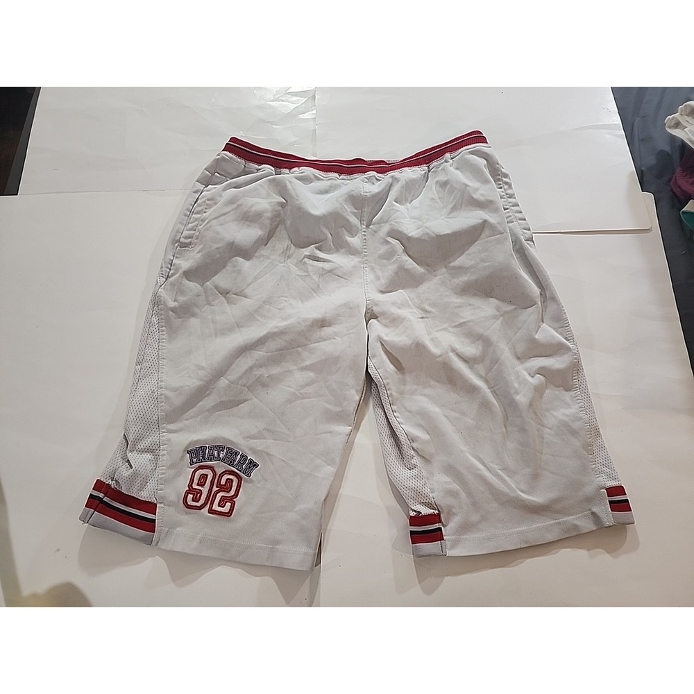 Phat Farm 92 Mens White‎ Red Drawstring Basketball Shorts Cotton Size XXXL 3XL
